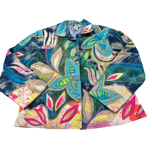 Sandy Starkman Floral Appliqued Art to Wear Jacket Unique Statement M - Picture 1 of 5